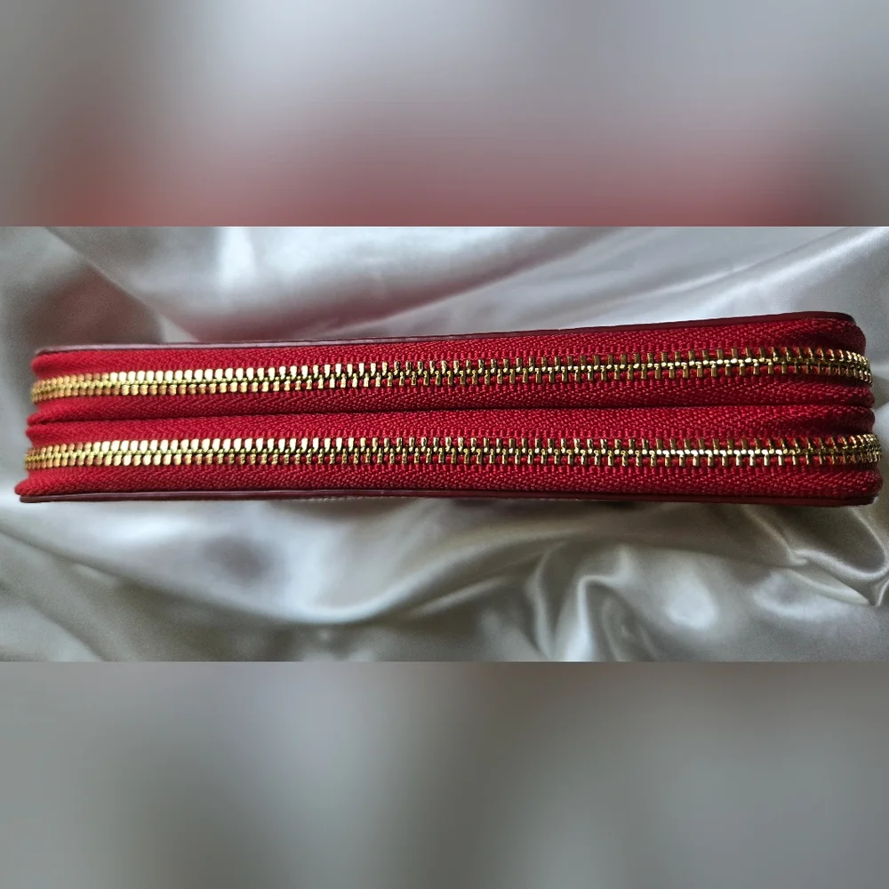 Coach Cherry Red Leather Double Zip Wallet - Picture 10 of 14